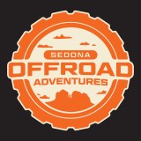 Logo with orange gear and mountains, text: 'Sedona Offroad Adventures.'